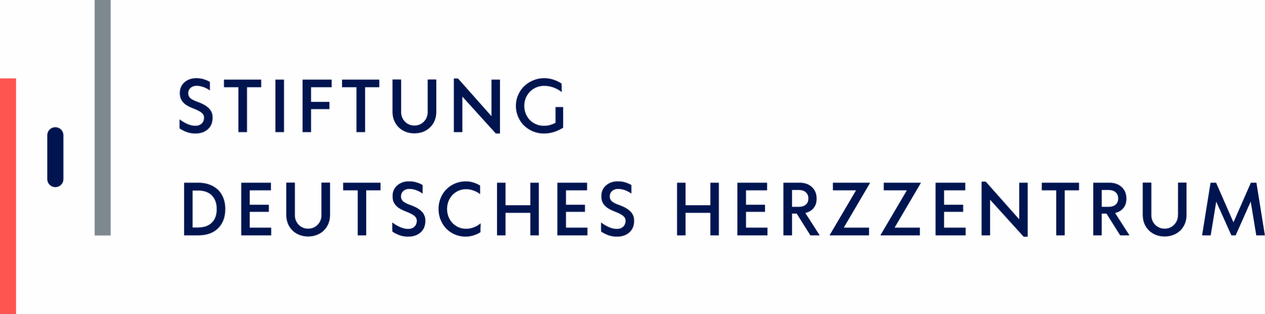 Logo der Stiftung Deutsches Herzzentrum mit modernem Design: Vertikale Linien in Rot und Grau links, daneben der Schriftzug STIFTUNG DEUTSCHES HERZZENTRUM in dunkelblauer Großschrift.